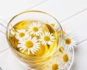 herbal chamomile tea on a white table