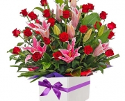 Red Roses Arrangement with Oriental Lilies